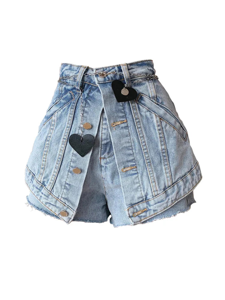maoxiangshop Women's Short Jeans Vintage Hight Waist Y2K Harajuku Casual Black Denim Shorts With Chain Hot Summer Vacation Streetwear Bottoms