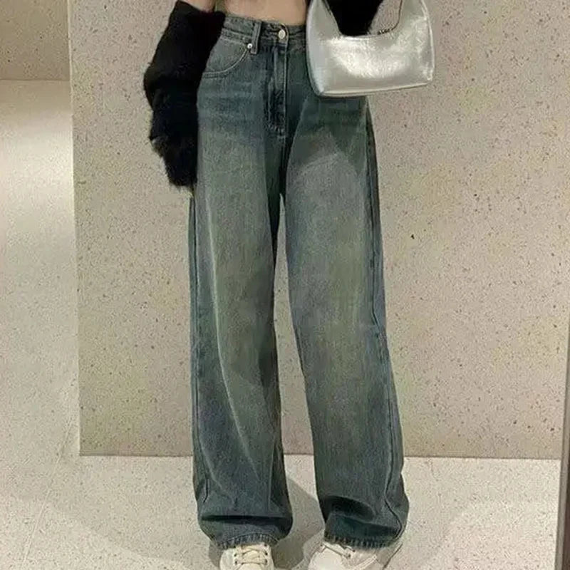 Lucyever Jeans for Women Vintage Streetwear Baggy Y2K Denim Trousers Female 2024 Spring Summer New High Waist Straight Leg Pants