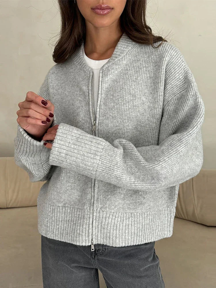 maoxiangshop - Knitted Zipper Sweaters Women Casual Loose All-match Cardigan 2024 Autumn Long Sleeve Jacket Female Street Lady Tops Basic Coat