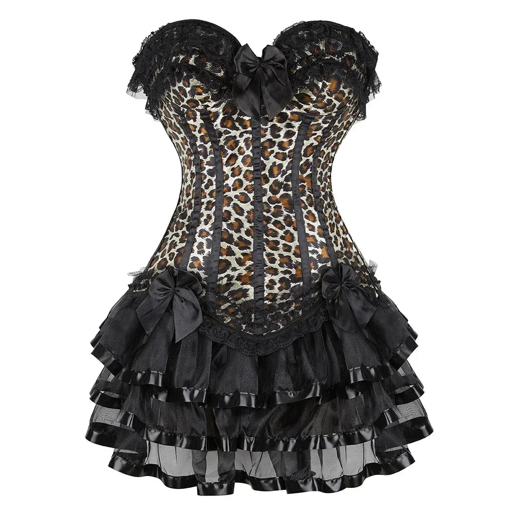 maoxiangshop - Corset Tutu Steampunk Satin Bustier Dress Burlesque Corselet Sexy Lace Up Corsage Skirt Classic Clubwear Carnival Party Costumes
