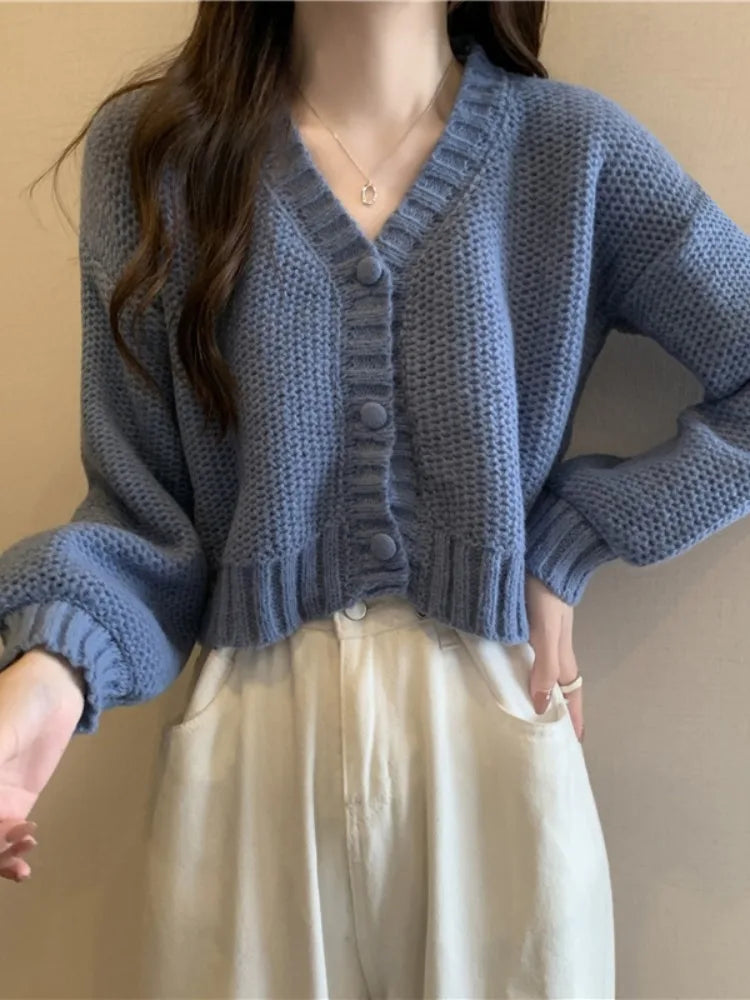 maoxiangshop Women Sweater Cardigan V-Neck Button Up Casual Knit Sweater Coat Sweet Cardigan Coat For Women Autumn Winter