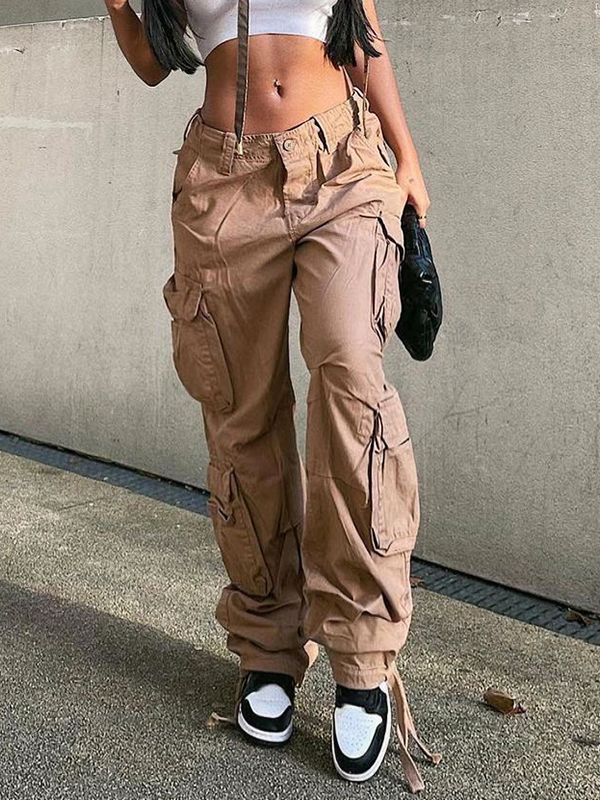 maoxiangshop2 Vintage Cargo Pants Baggy Jeans Women Fashion 90s Streetwear Pockets Wide Leg High Waist Straight Y2k Denim Trousers Overalls