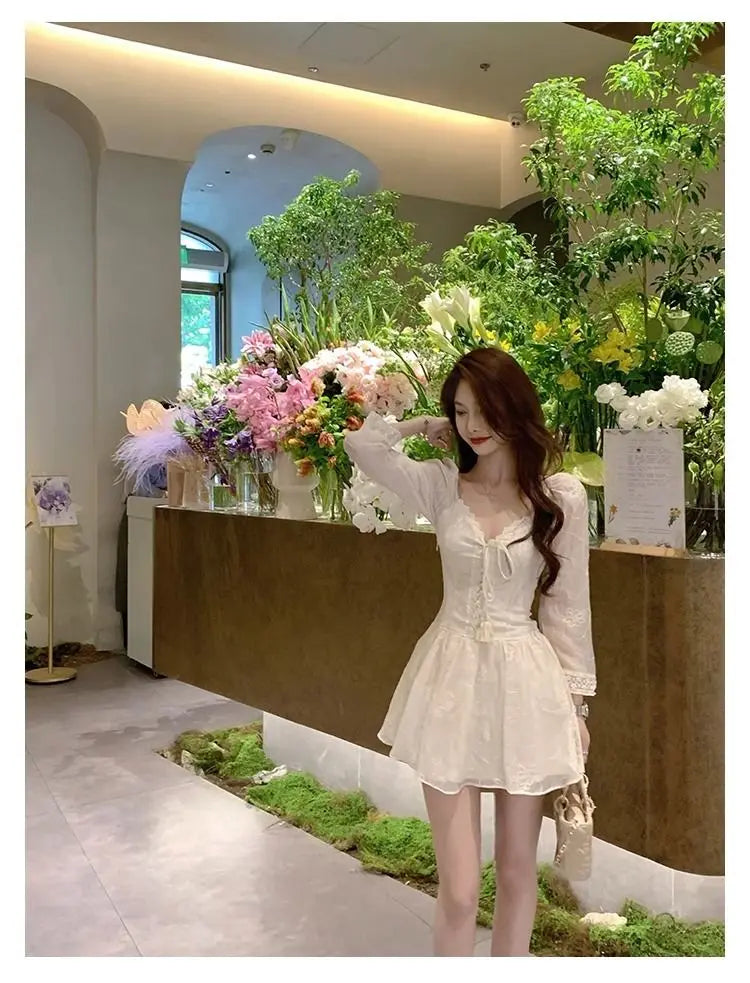 maoxiangshop - Elegant Y2k Short Party Dress Women Casual Long Sleeve Mini Dress Beach Style One Piece Dress Korean Fashion Autumn Chic