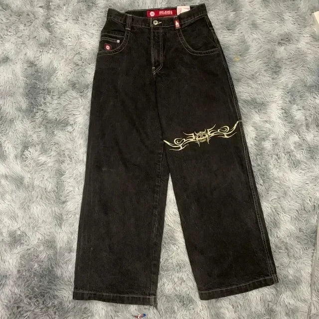 Jeans New Harajuku Hip Hop Retro Skull Graphic Embroidered Baggy Jeans Denim Pants Men Women Goth High Waist Wide Trousers
