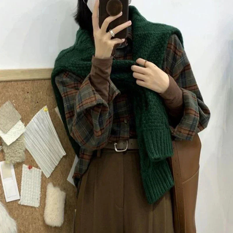 maoxiangshopVintage Plaid Shirt Women Harajuku Retro Long Sleeve Oversized Blouse Korean Streetwear Turn Down Collar Loose Casual Tops