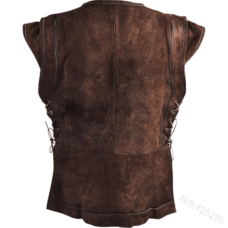maoxiangshop Gothic Men's Bandage Pirate Renaissance Knight Waistcoat Tunic Jacket Vintage Warrior Men Medieval Sleeveless Vest