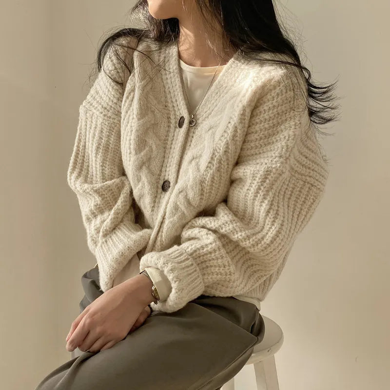 Vintage Harajuku Women Casual Cardigan Sweater Autumn Winter Loose Long Sleeve Korean Tops Female Preppy Style Y2k Sweater