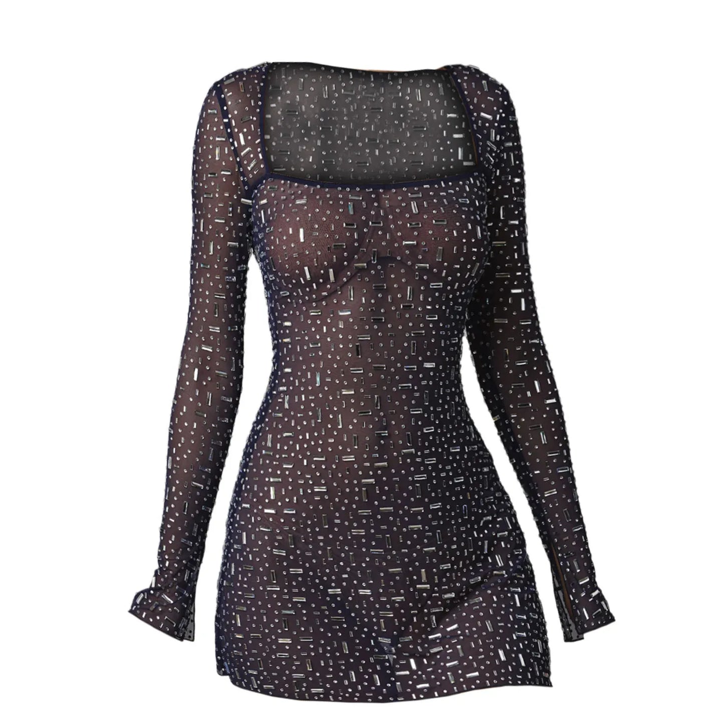 maoxiangshop-Sequine Party Dress Women Sexy Sheath Long Sleeve Diamond Mini Female Evening Dresses 2024 Slim Hip Package Long Lady Club Robe