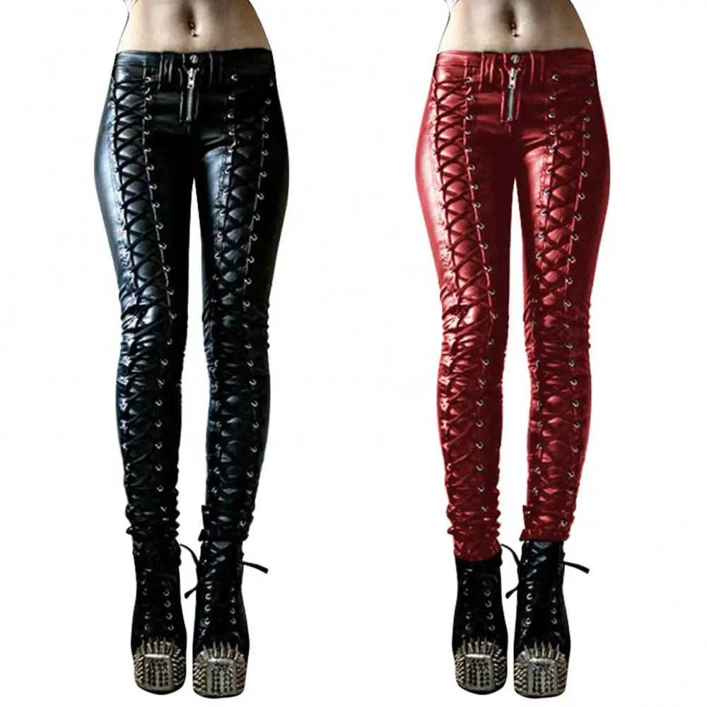 maoxiangshop Sexy Pant Steampunk Women Faux Leather Cosplay Pants Carnival Party Skinny Button Leggings Trousers Female Clothing