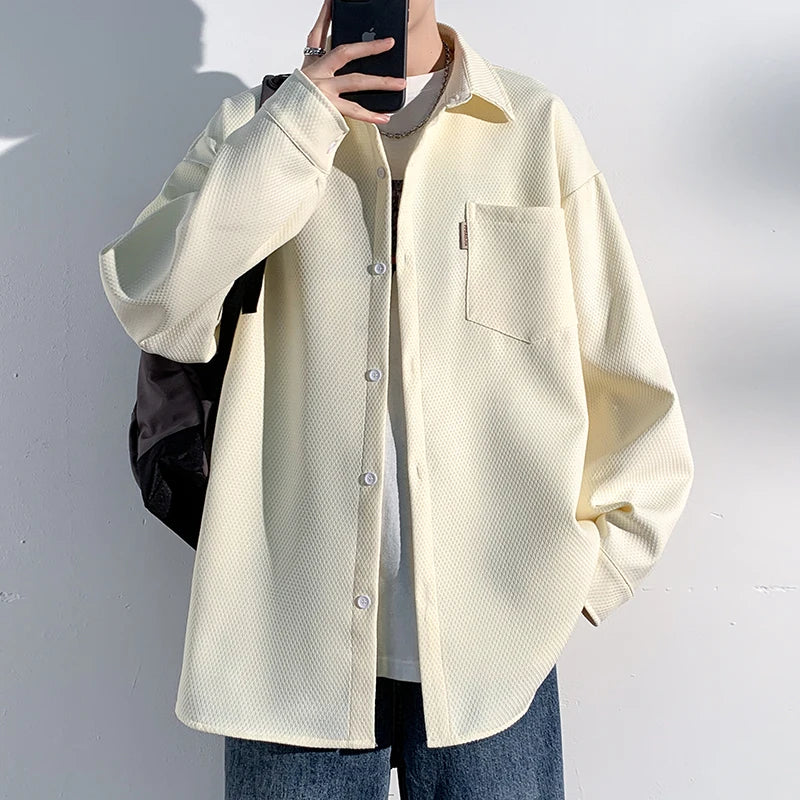 maoxiangshop Autumn New Shirts Fashion Handsome Trend Shirt Man Long Sleeve Simple Lapel Male Blouse Loose All Match Casual Tops Jacket Men