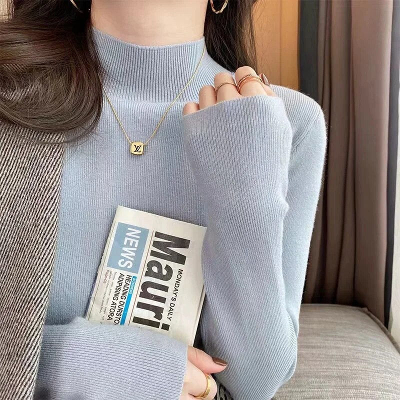 maoxiangshop Fashion Solid Color Turtleneck Women Autumn Winter Knitted Sweaters Basic Primer Pullovers Korean Sweater Slim-fit Pullover