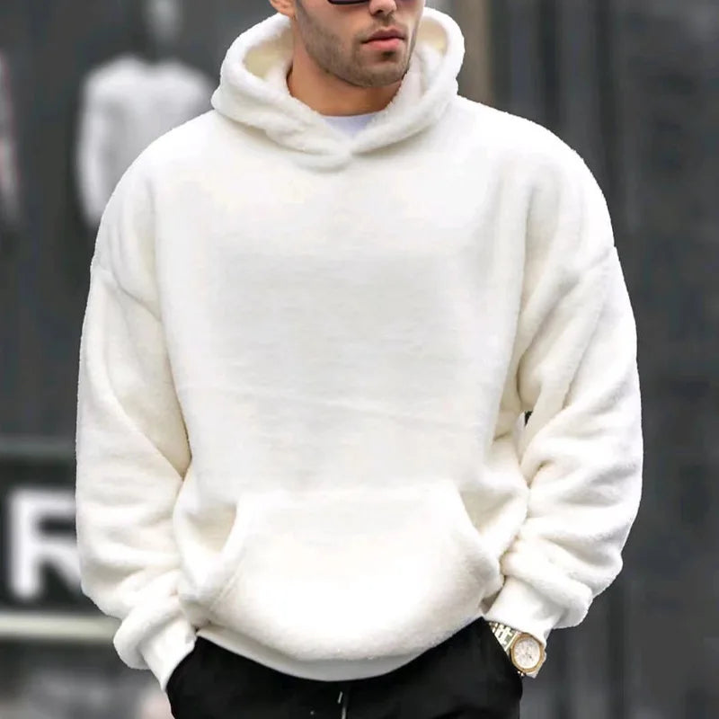 maoxiangshop Men's Hoodie Casual Hoodies Pullovers Sweatshirts Men's Top Solid Color Hoodies Sweatshirt Male Winter jumper with fleece hoodie