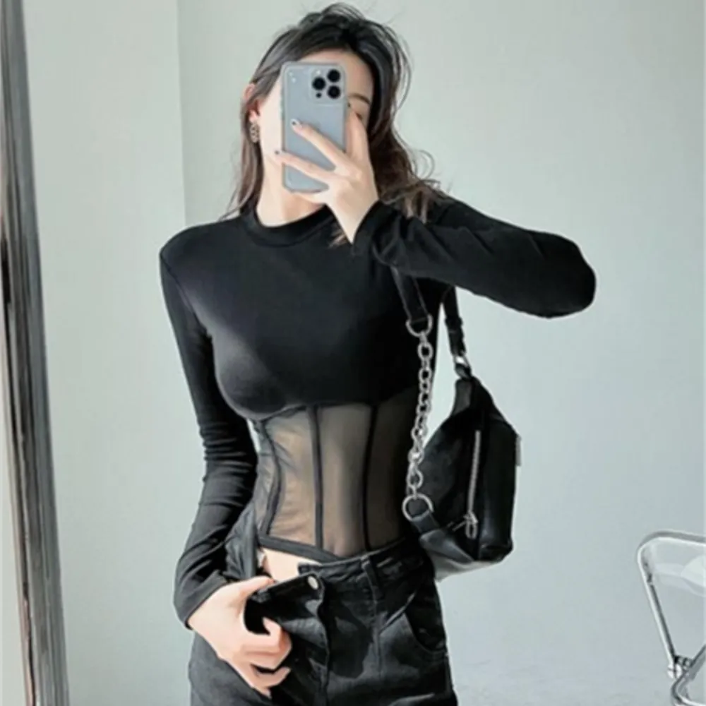 maoxiangshopSummer Women T Shirt Girls T-Shirt Woman Clothes Long Sleeve Tops Spring Black Slim Tshirt Female Crop Top Tee Sexy Skinny Y2k