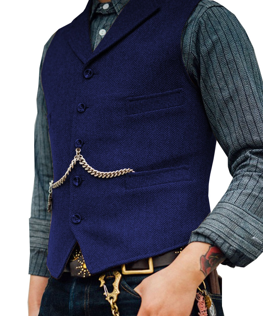 maoxiangshop Men's Suit Vest Brown Wool Tweed Business Waistcoat Jacket Casual Slim Fit Gilet Homme Vests For Groosmen Man Wedding