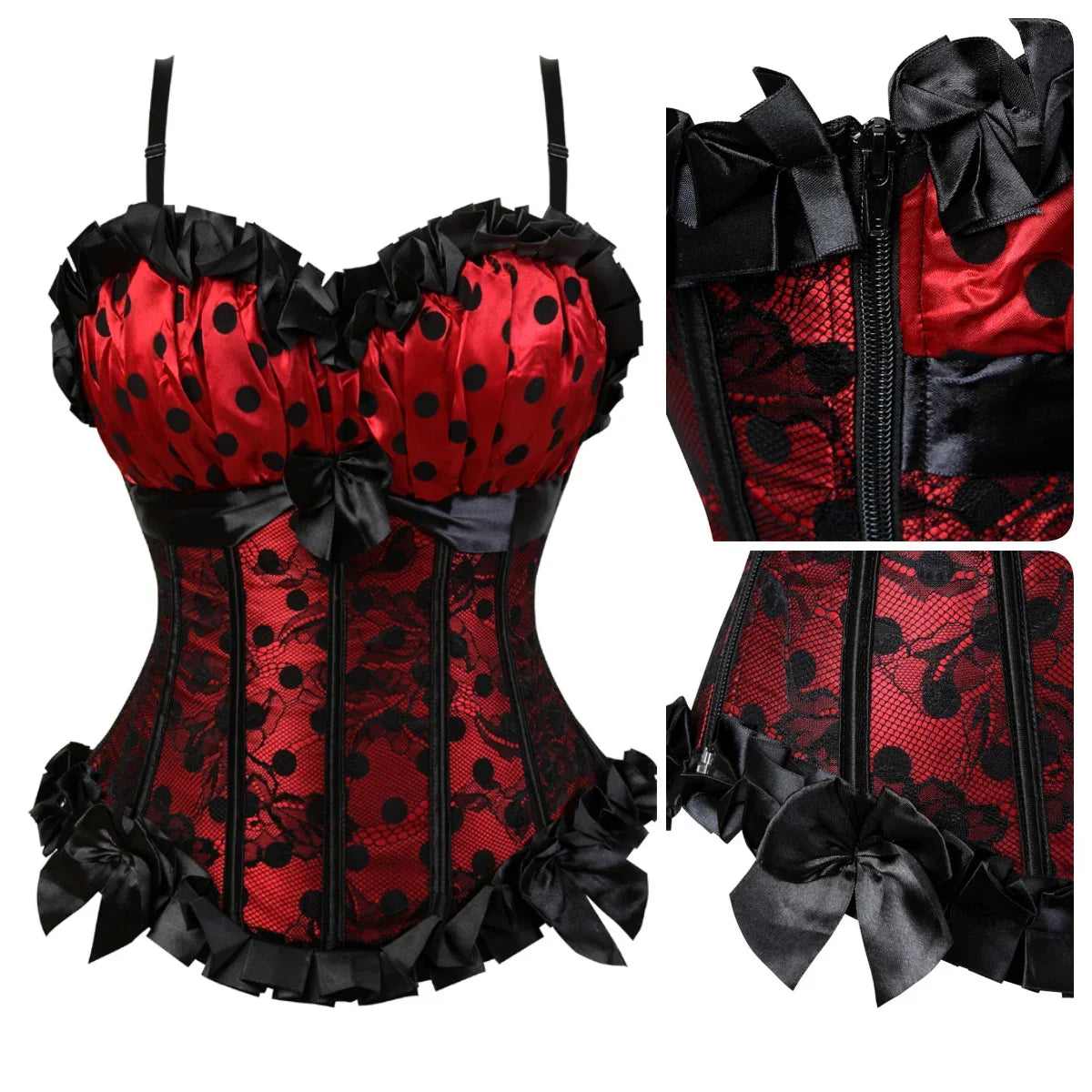 maoxiangshop - Gothic Corsets for Womens Vintage Bustier Polka Dots Corset Strap Padded Cup Bustiers Plus Size Corsetto Carnival Party Costumes
