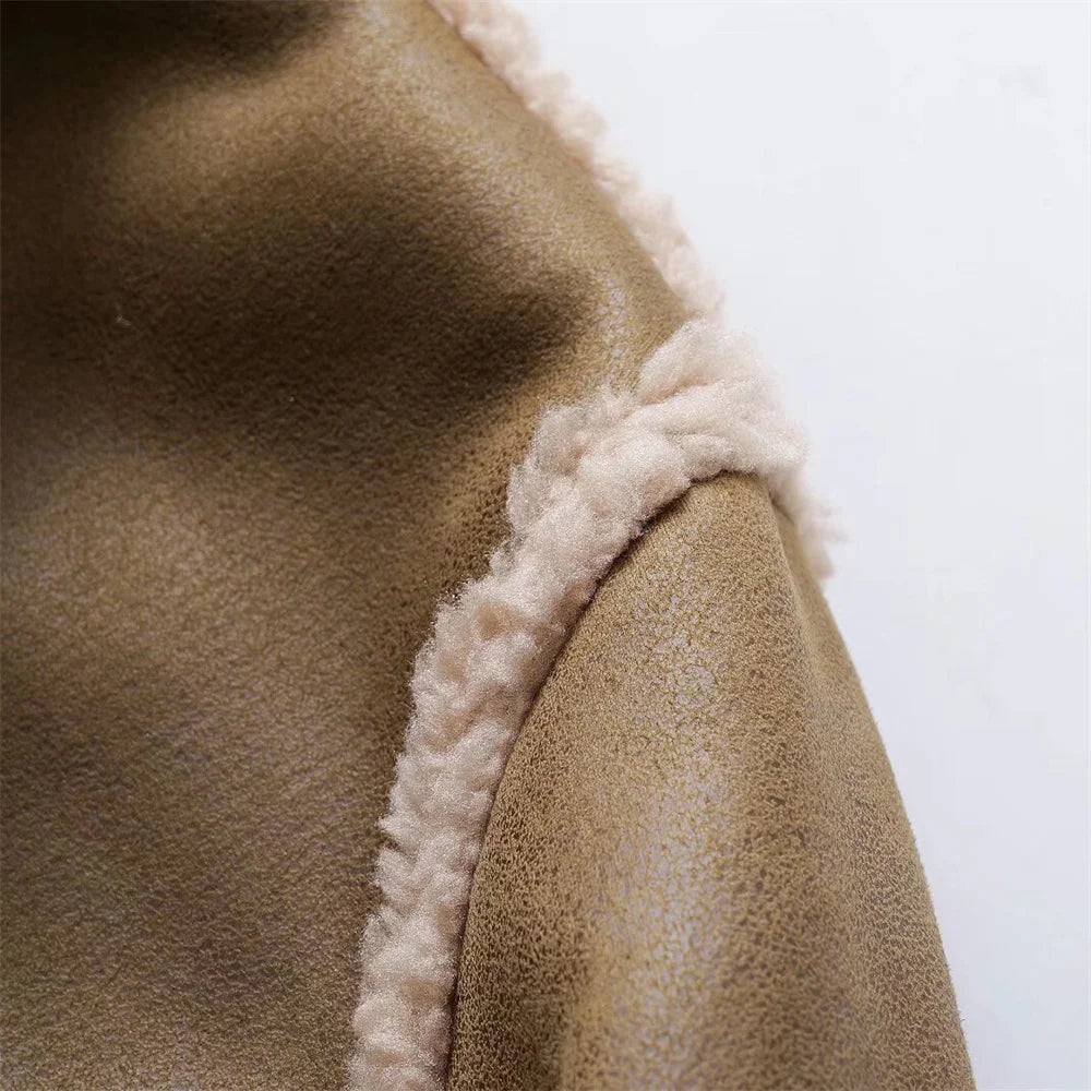maoxiangshop - 2024 Early Autumn New Women's Fashion Splicing Fleece Lining Thickened Lapel Double-sided Jacket