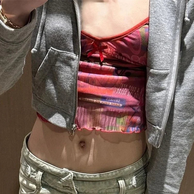 maoxiangshop - Cute Y2K Millennium Spicy Girl Shibuya Dopamine Pink Fake Two Sexy Slim Fit Tank Top Large Women's Summer