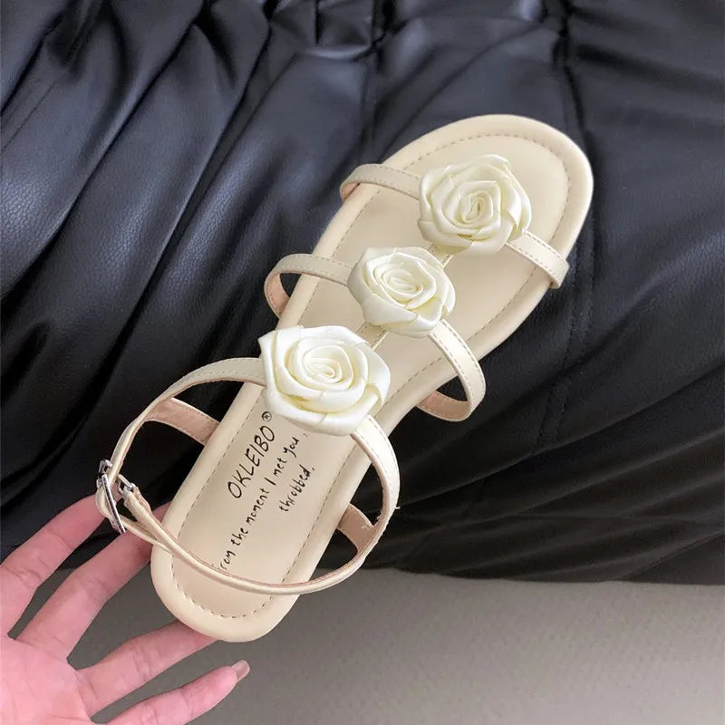 maoxiangshop - 2024 Summer New Open Toe Sandals Women Roman Style Cute Flat Sandals for Women Chunky Low Heel Wedge Design Elegant Dress Shoes