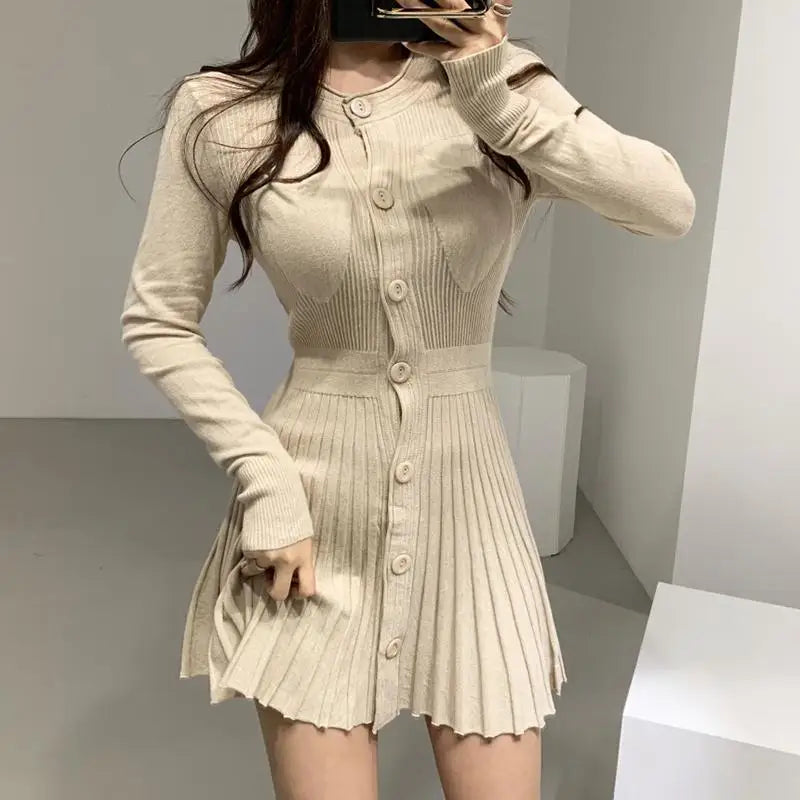 maoxiangshop Womens Dresses Bodycon Crochet Knitted Pleated Female Dress Sale Harajuku Elegant and Pretty Thic Y2k Trendy Retro Clothing