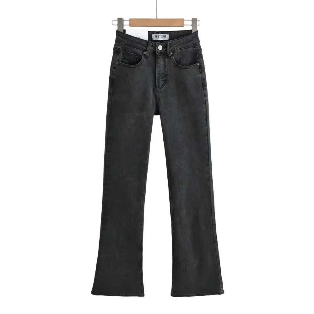 maoxiangshop - Fashion Denim Packets Jeans Women High Waist Flare Pants Streetwear Trousers Pants Jeans Ladies Autumn Bottoms Blue