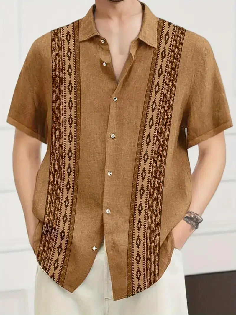 maoxiangshop 2024 Summer New High Quality Hot Selling Men's Stripe Printed Short Sleeved Shirt Summer Retro Style Casual Shirt Top