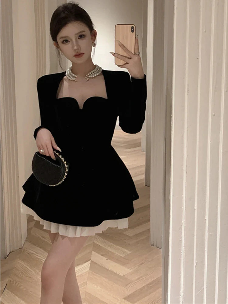 Spring Summer Women Sexy Elegant Mini Black Dresses Evening Prom Party One Piece Clothes New