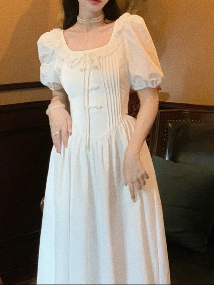 Women Summer Elegant Party Dress French Vintage Ruffles Ladies Robe Fashion Female Sexy Clothes