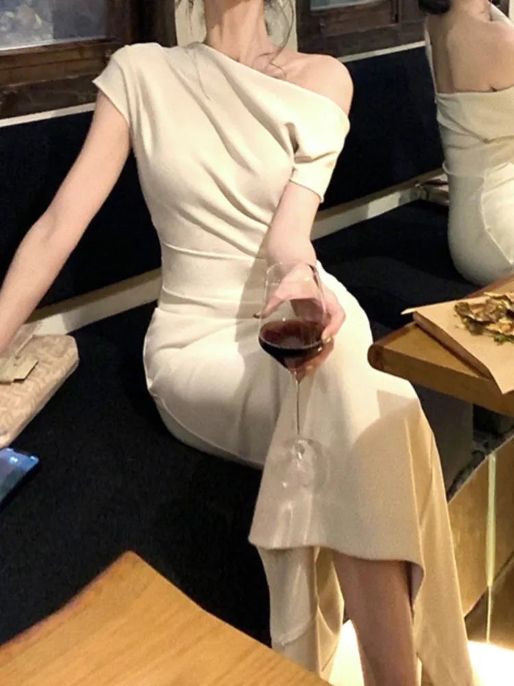 maoxiangshop Fashion New Women Elegant Bodycon Slim Midi Party Dress Sexy Vintage Casual Prom Birthday Vestidos Female Chic Clothes Robe