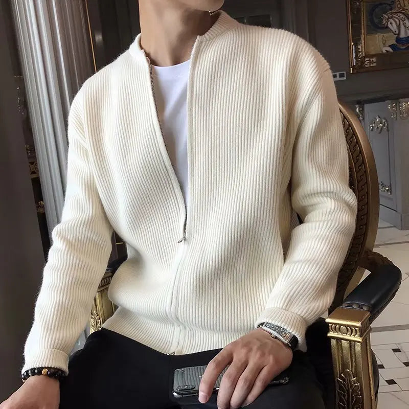 maoxiangshop Men Spring Autumn Warm Cardigan Men Zipper Sweaters Jackets Mens Slim Fit Knitted Sweatercoat Thick Cardigan Sweater Coat