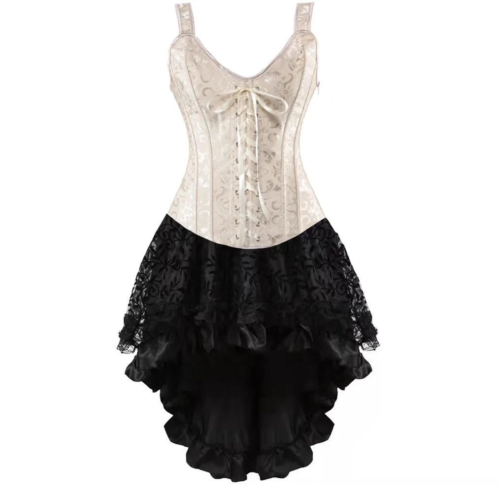 maoxiangshop - Steampunk Corset Skirt Gothic Bridal Strap Bustiers Dress Party Outfits for Women Plus Size Sexy Pirate Costumes Rave Clothes