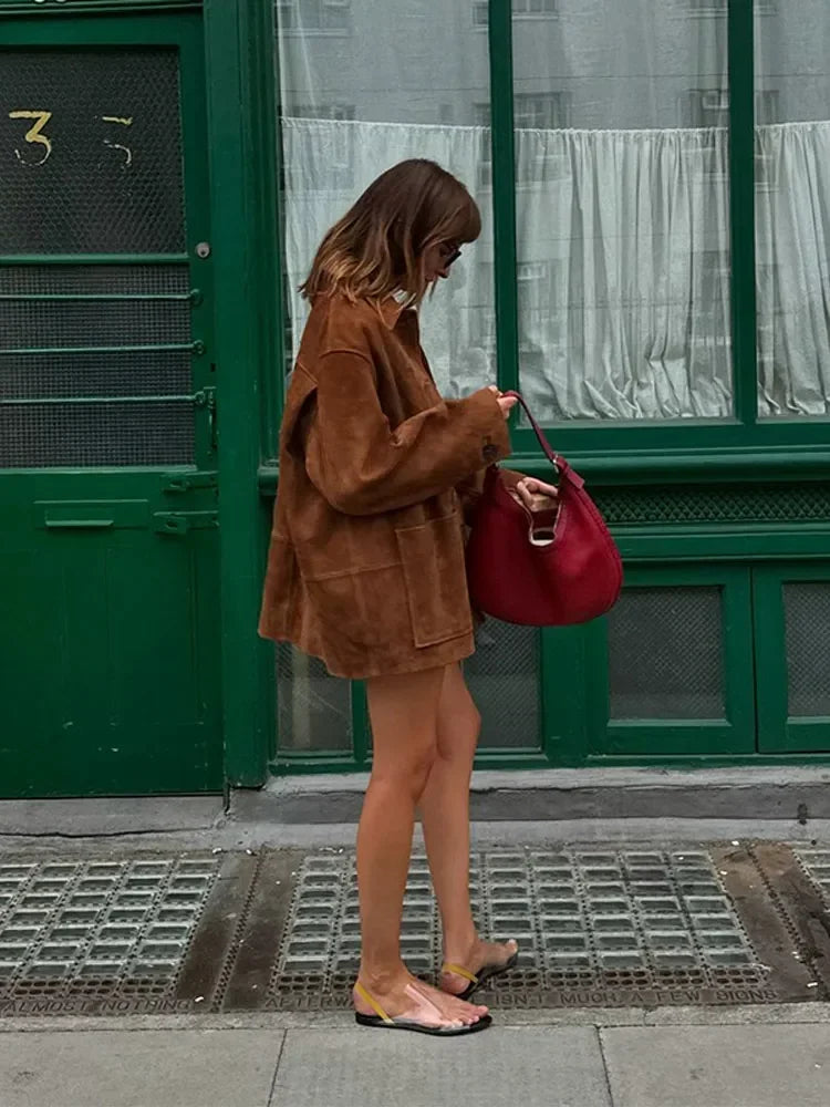 maoxiangshop - Fashion Single Breasted Pocket Jacket 2024 Casual Solid Long Sleeved Women's Coat Autumn Lady High Street Commuting Outcoat
