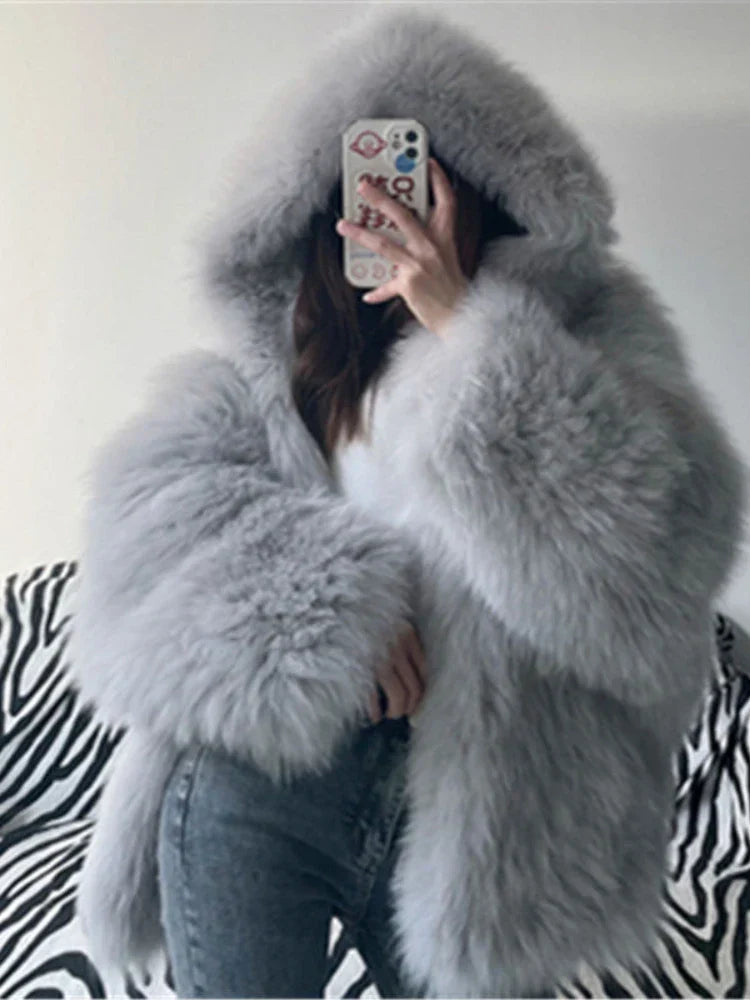 Women's Coat New In Fashion Hooded Solid Color Jacket Elegant Tops Temperament Style Winter Commuting Streetwear Fur Coat Women