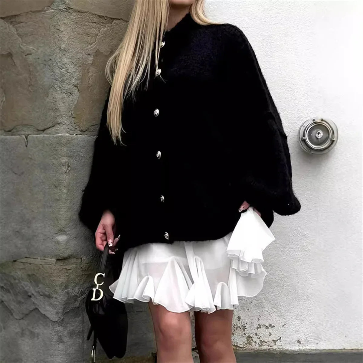 maoxiangshop - Casual Cardigan Women Sweater Loose Single Breasted O-neck Fashion Sweaters 2024 Autumn Office Female All-match Top Coat