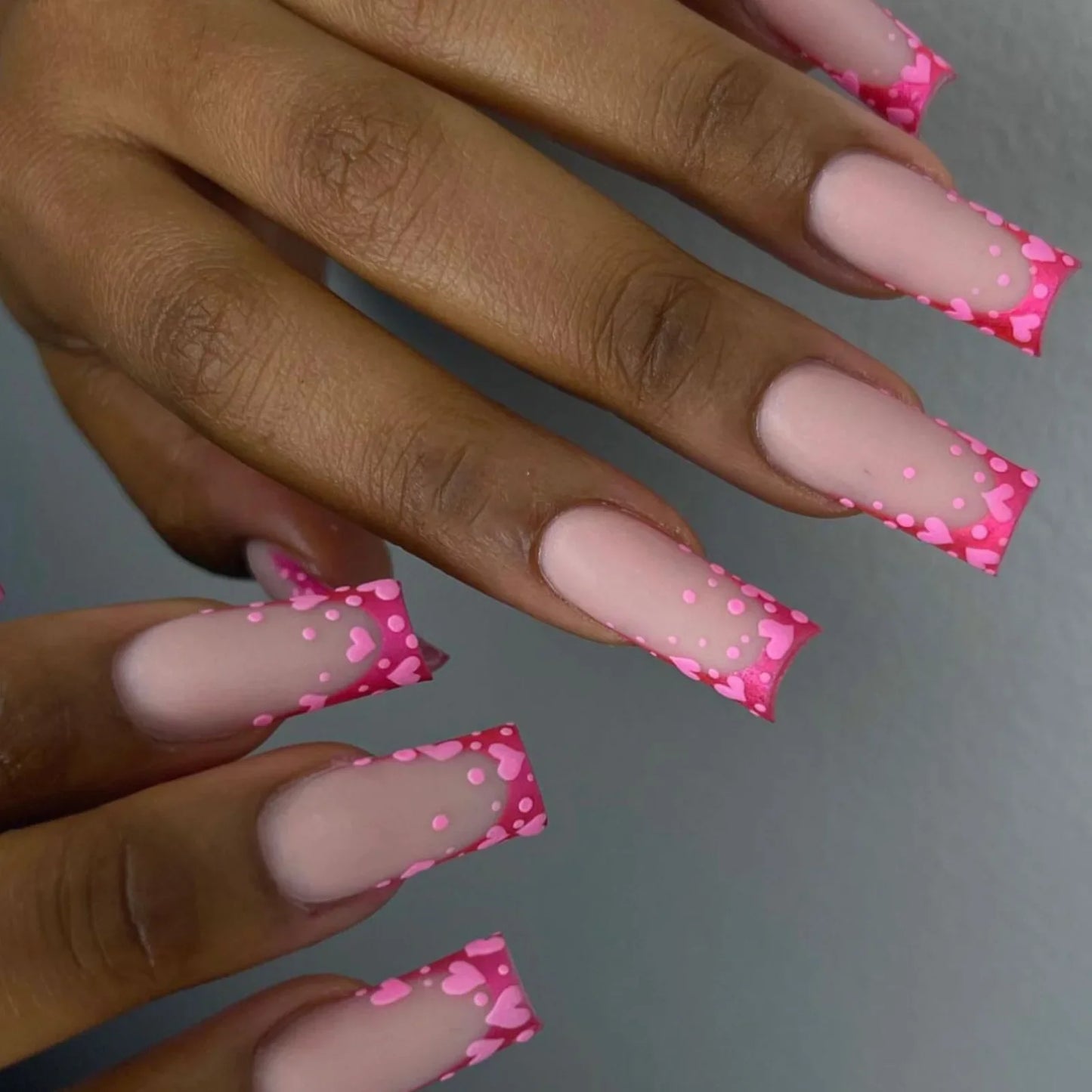 maoxiangshop 24pcs/set ballet short fake nails for Valentine's Day cute heart with glitters french white square tips press on false nail art