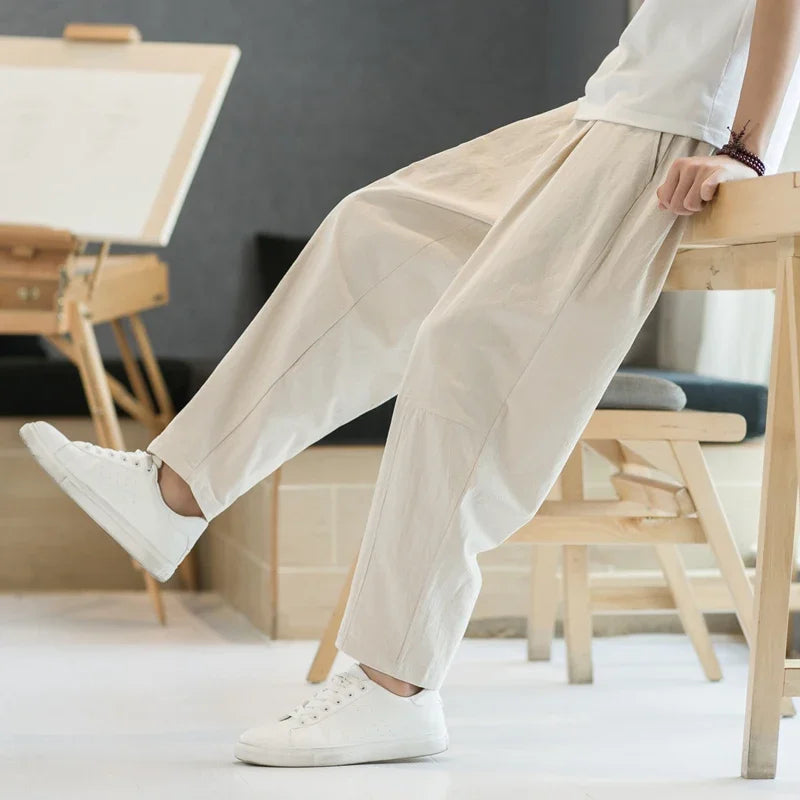 maoxiangshop 6 Colors Summer Men's Trousers Cotton Linen Fashion Thin Soft Casual Pants Breathable Loose Shorts Straight Pants Streetwear