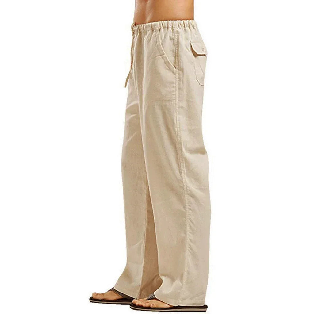 maoxiangshop Fashion Men Linen Pants Multiple Pockets Casual Trousers Summer Breathable Cotton Linen Streetwear Male Spring Loose Sweatpants