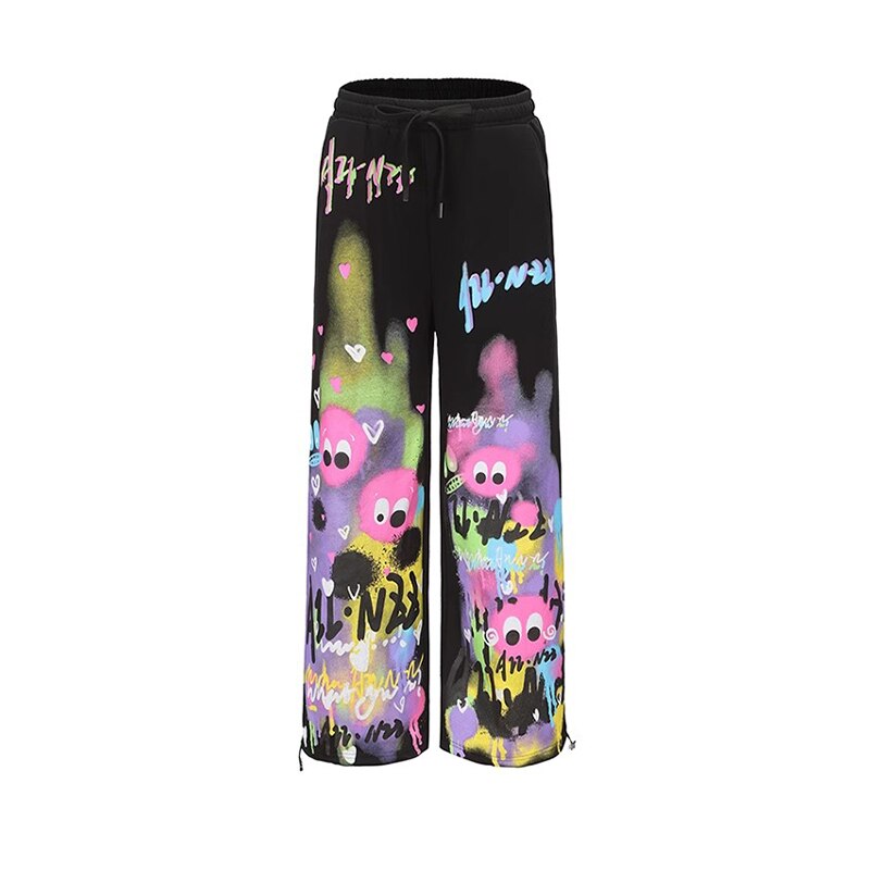 maoxiangshopJapanese Y2K Graffiti Sweatpants Women Harajuku Kawaii Cute Pink Sports Pants Oversized Subculture Egirl Wide Trousers