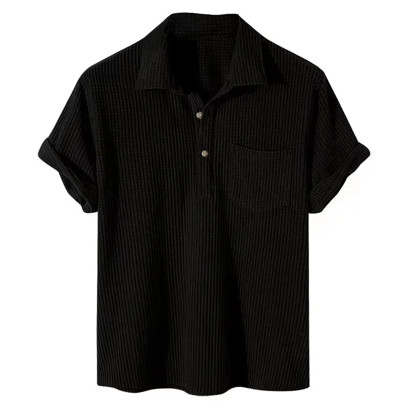 maoxiangshop Summer Mens Casual Plaid Polo Shirts Top Turn-Down Collar Button Blouse Short Sleeve Solid Pocket Blouse Shirt Men Clothing