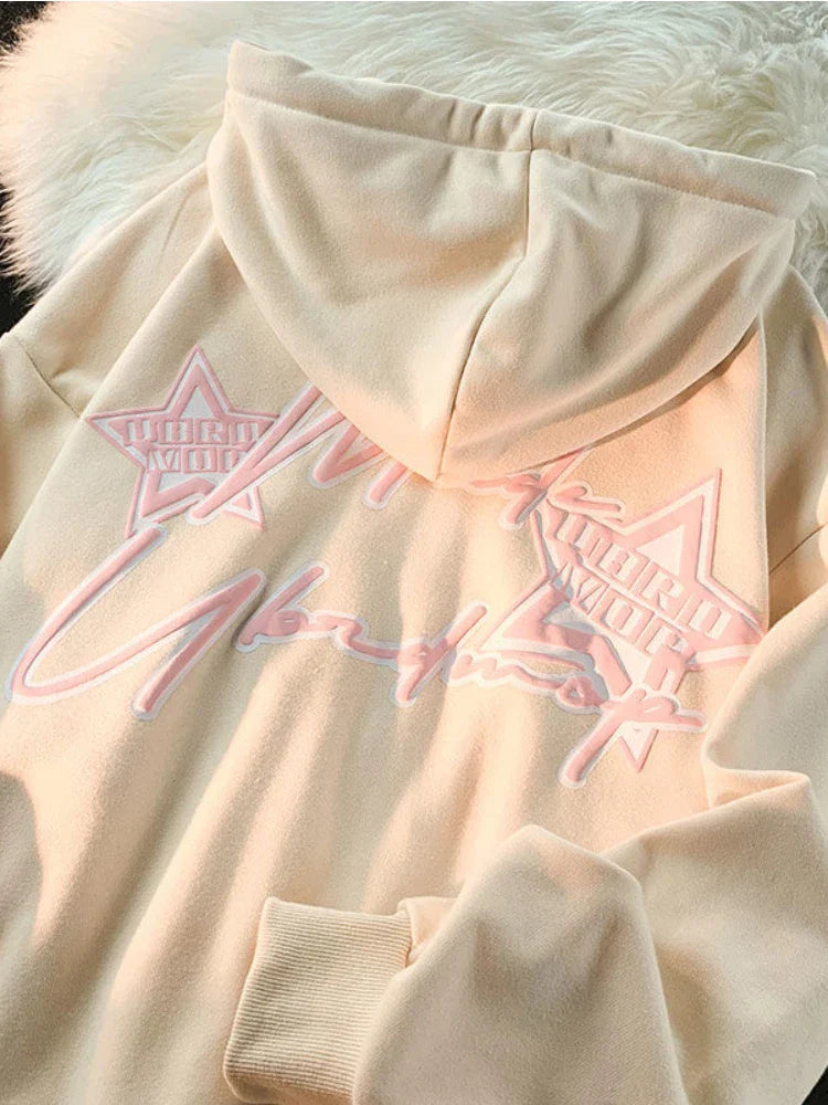 maoxiangshop2 Y2K Vintage Zip Up Hoodies Women Harajuku Hip Hop Letter Print Sweatshirts Gothic Streetwear Loose Patchwork Tops Coats