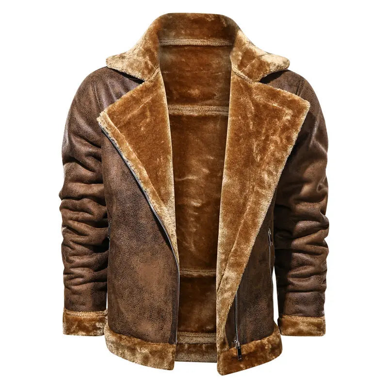 maoxiangshop Men's Autumn and Winter PU Leather Jacket New Oversized Plus Velvet Thick Leather Jacket Youth Fashion PU Leather Jacket Coat