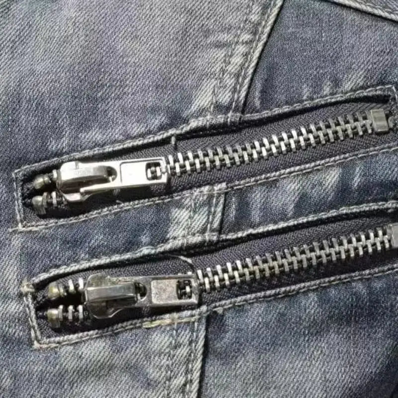 maoxiangshop Denim Jackets Men Casual Stand Collar Moto Biker Outerwear Coats Mens Fashion Zippers Motorcycle Streetwear Jacket Male Clothes