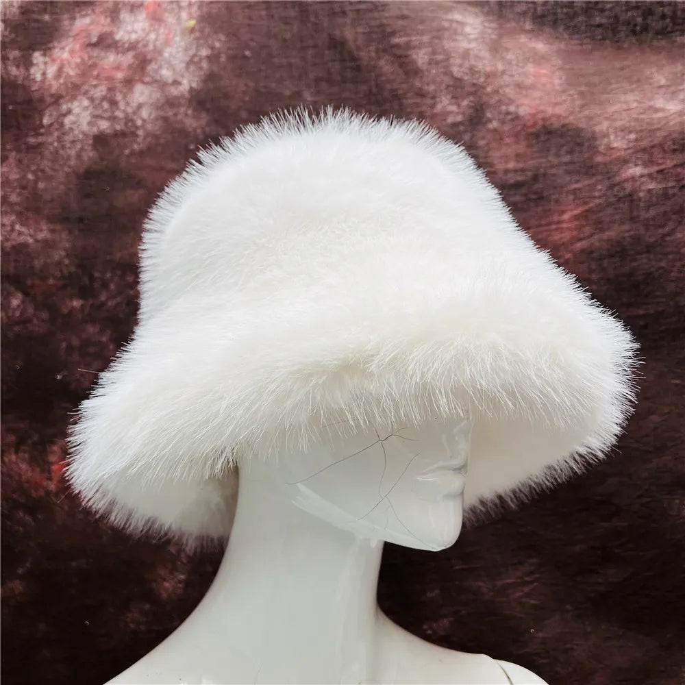 maoxiangshop - Luxury Ins Hot Y2k Girls Faux Fox Fur Bucket Hat Women Winter Warm Rabbit Fur Plush Fisherman Hat Cap Festival Party Ski Panama