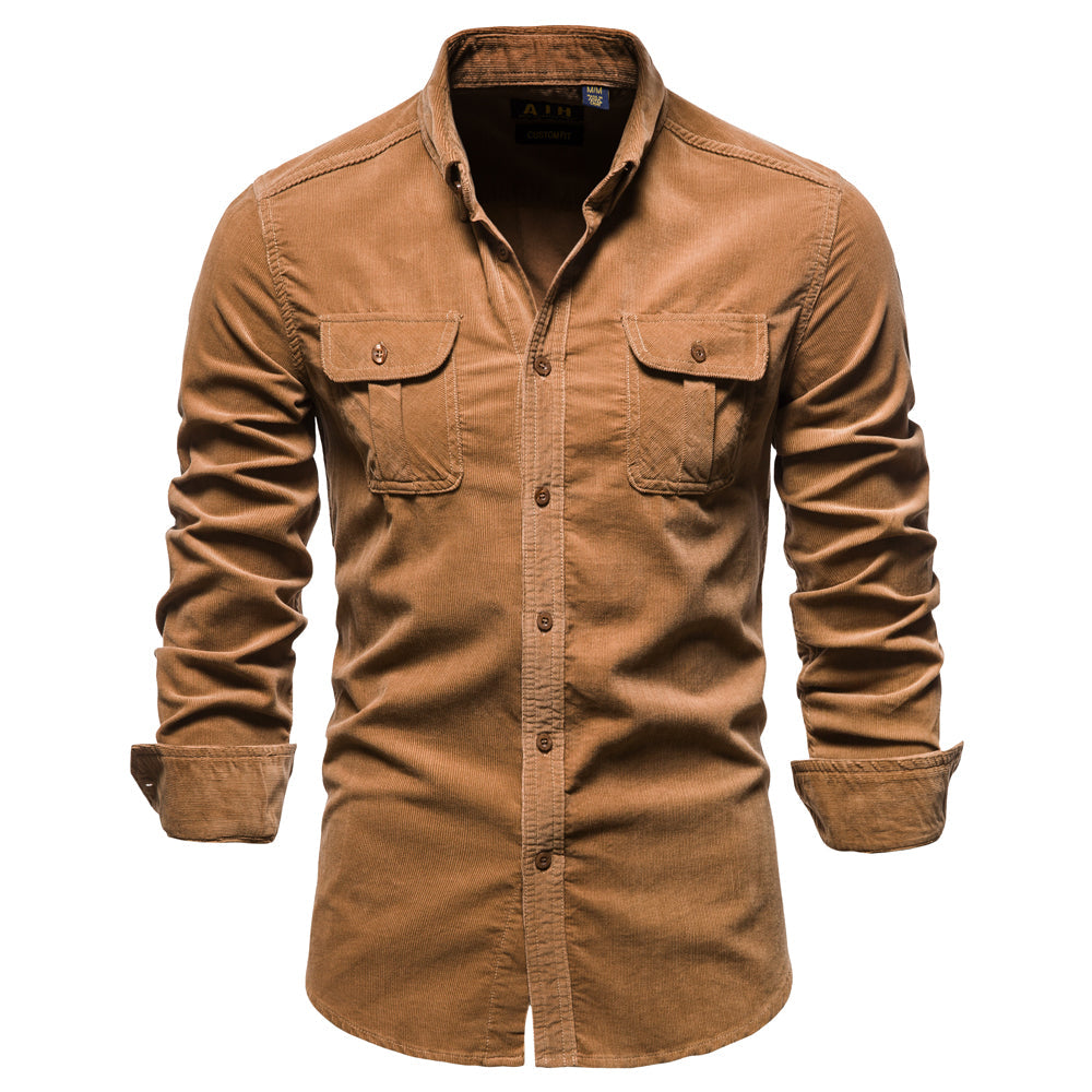 maoxiangshop Wrinkled Shoulder Solid Color Denim Coat Men's Long Sleeve Wash Jeans Shirt Men Clothing