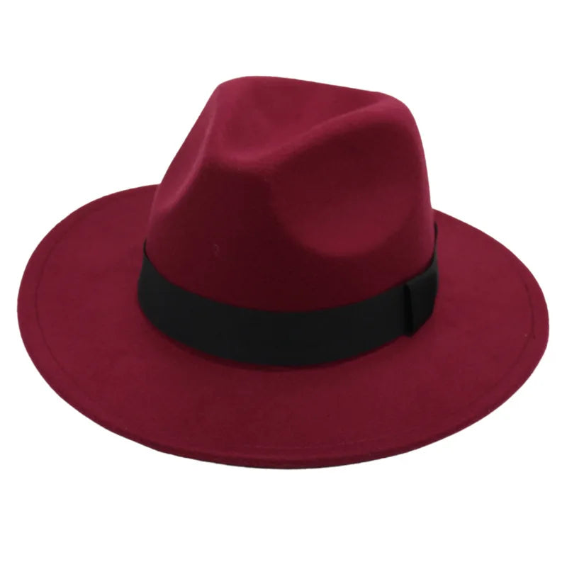 maoxiangshop Autumn and winter men and women's new large brimmed hats, fashionable woolen jazz hats, English style top hats