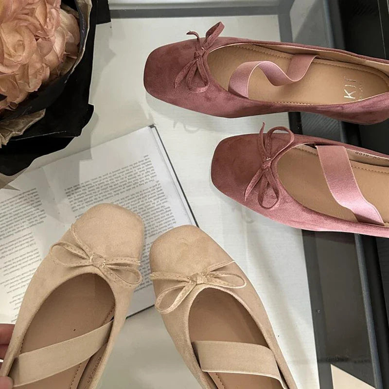 maoxiangshop - NEW Spring/Autumn Flats Mary Jane Shoes Square Toe Women's Shoes Bow Velvet Ballet Flats Women Shoes