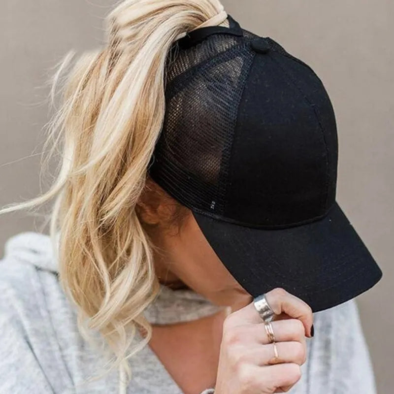 maoxiangshop New Ponytail Baseball Cap Summer Women's Adjustable Black Hat Messy Cap Casual Cotton Girl Snapback Mesh Cap