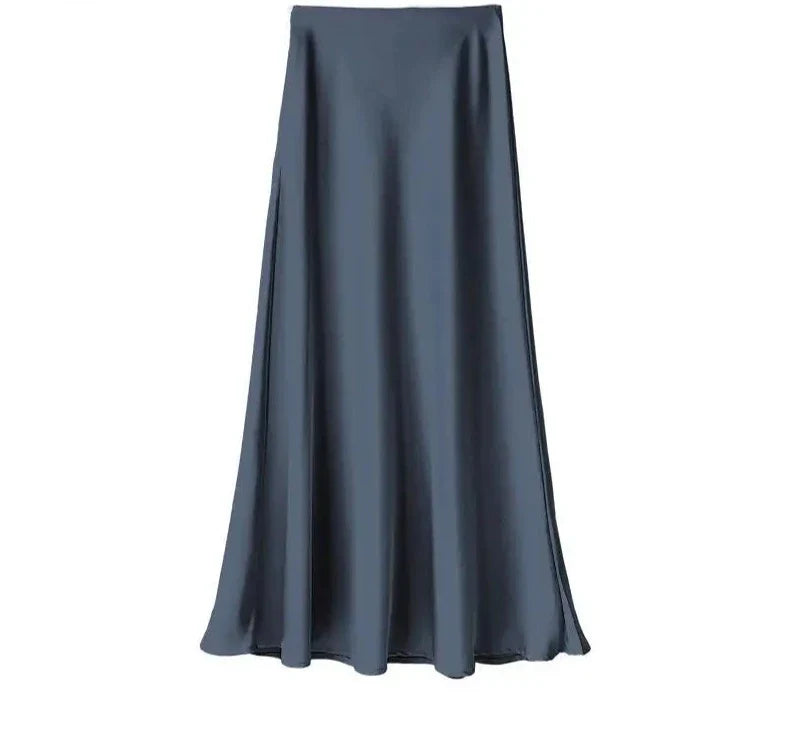 maoxiangshop - Luxury Satin Fish Tail Skirts For Women Summer Solid Color Fashion Traceless Waist Long Skirt Elegant Wrap Skirt Spring Autumn