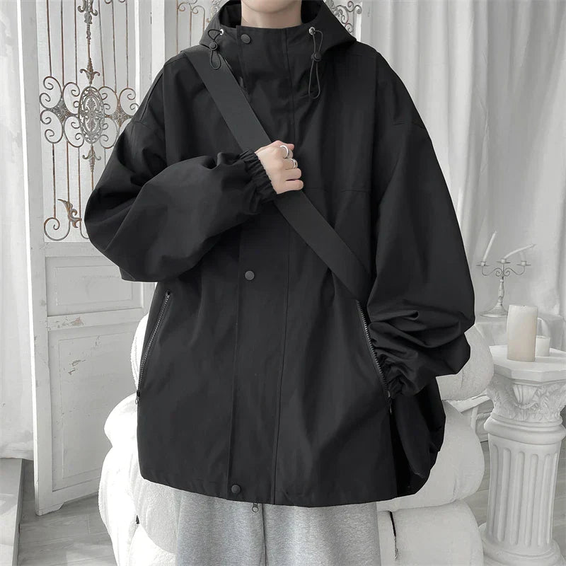 maoxiangshop 2024 Men Hooded Jacket Men Bomber Jacket Mens Windbreakers Zipper Coats Spring Autumn Loose Cargo Jacket Men Casual Sportswear