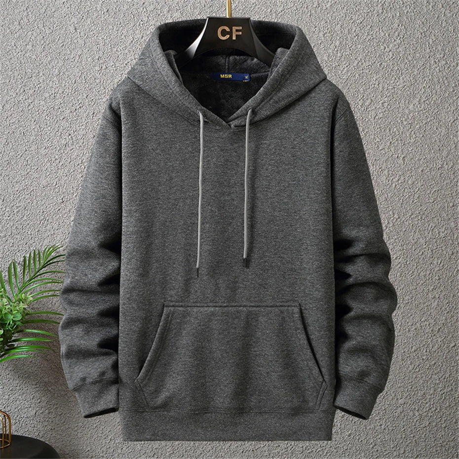 maoxiangshop Solid Color Hoodies Men 12XL 10XL Plus Size Hoodies Autumn Winter Thick Fleece Hoodie Male Big Size 12XL Hooded Pullover Black