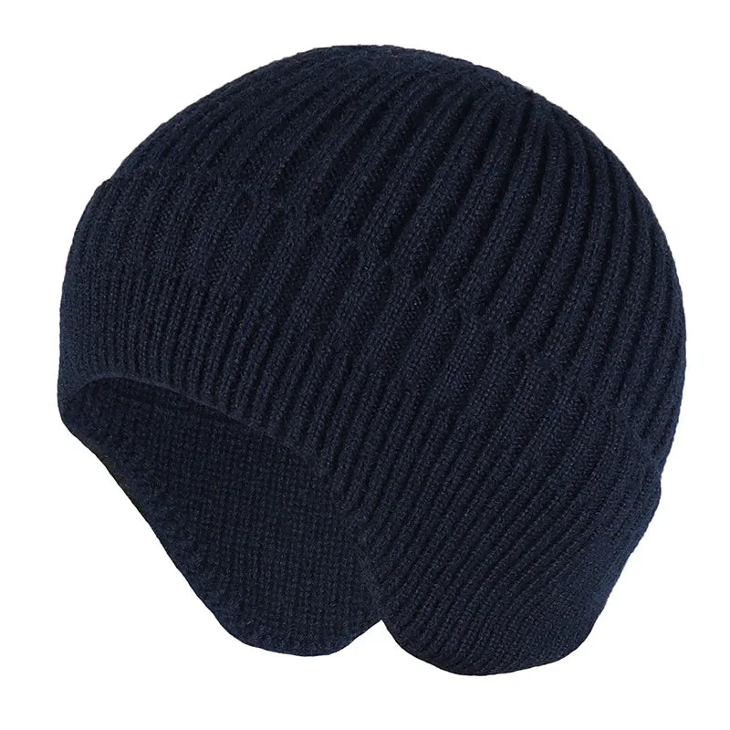 maoxiangshop Solid Knitted Hat Winter Imitation Rabbit Fleece Hats for Men Warm Ear Caps Autumn Beanie Hat Men's Winter Cap